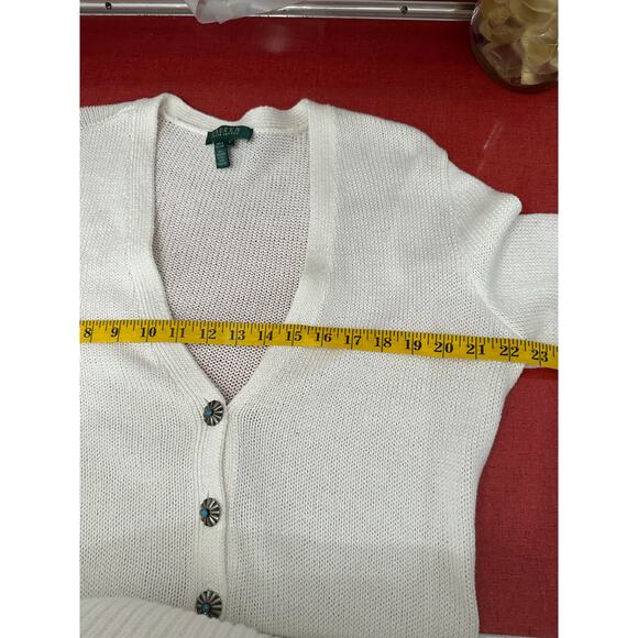Y2K Ralph Lauren Mercerized Cotton Sweater Southwestern Turquoise Concho Button - Picture 6 of 9